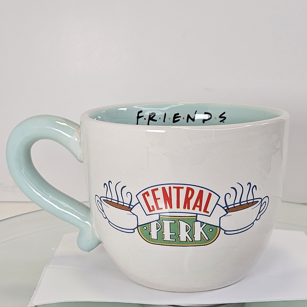 FRIENDS Central Perk Mug 'How You Doin?' Text Ceramic White Teal